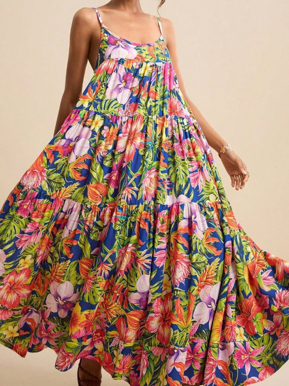 Multicolor Boho Elegant Women's Tropical Floral Vacation Dress - Picture 3 of 7